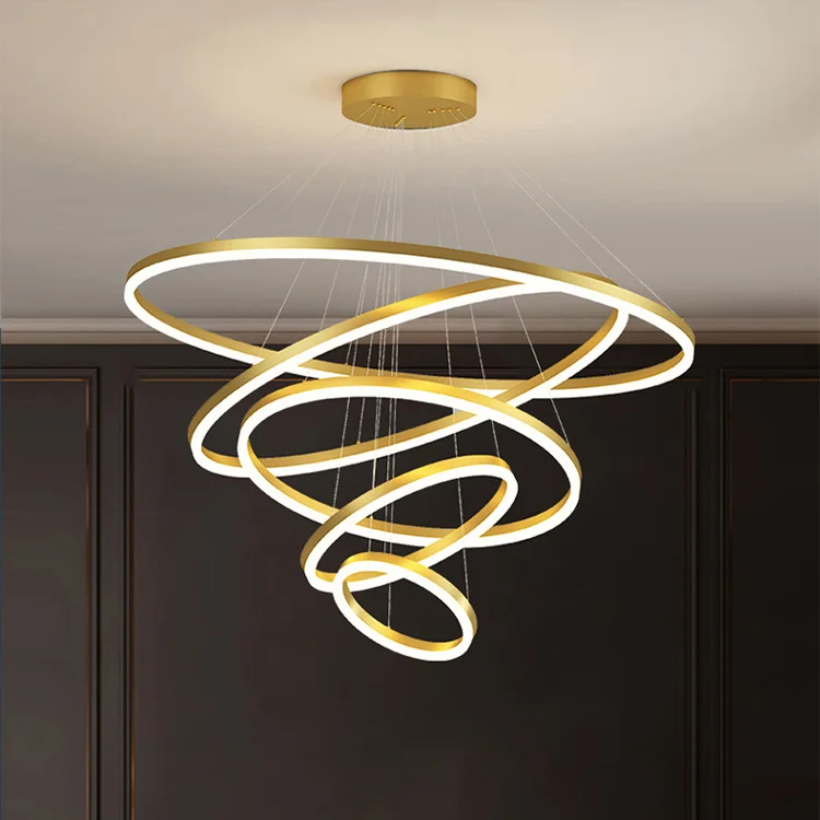 Lustre circulaire haut de gamme minimaliste en or avec télécommande, suspension moderne et luxueuse pour hôtels, salons, salles de bains et chambres à coucher