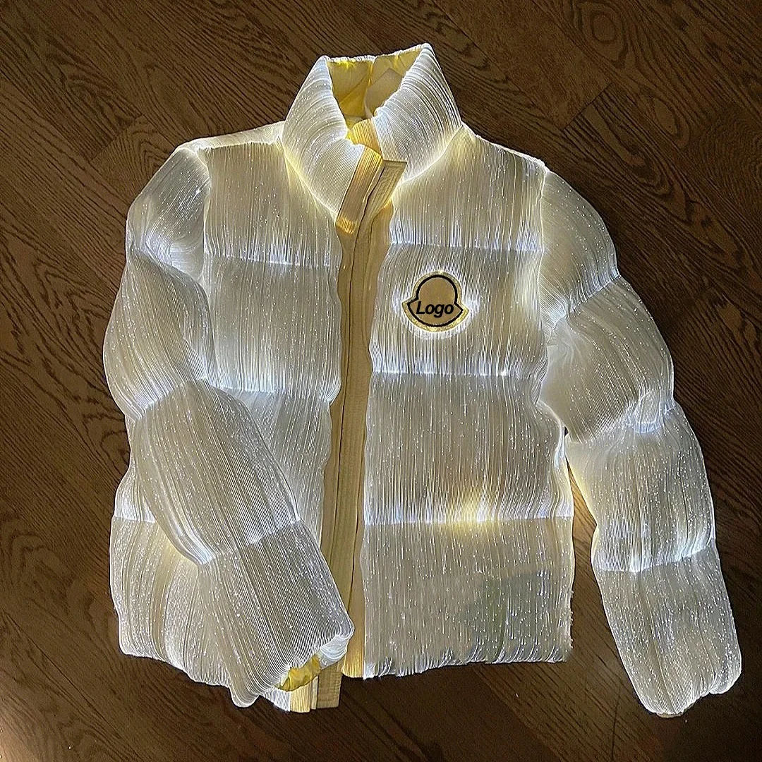 Custom Led Fiber Optic Jacket Light Flashing Fiber Optic Puffer Jacket Men New Fashion Winter Womens Luminous Down Jacket