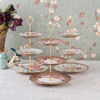 Decorative ceramic fruit tray three-layer dessert rack living room dessert cake tray cake stand candy tray