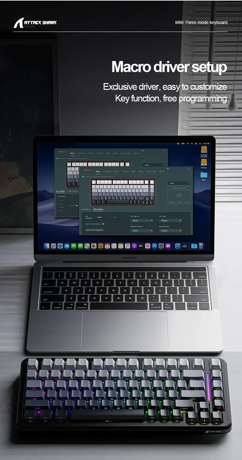 Attack Shark M86 Wireless Mechanical Keyboard BT RGB Three Mode E-sports  Side Engraving Game Wired Mechanical Keyboard