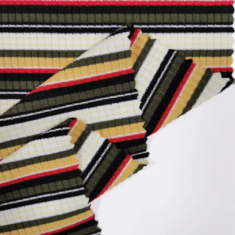 Горячая Распродажа, вискоза, полиэстер, спандекс, полосатая пряжа, окрашенная ткань в рубчик, модная женская трикотажная ткань для платья 250 г/м2