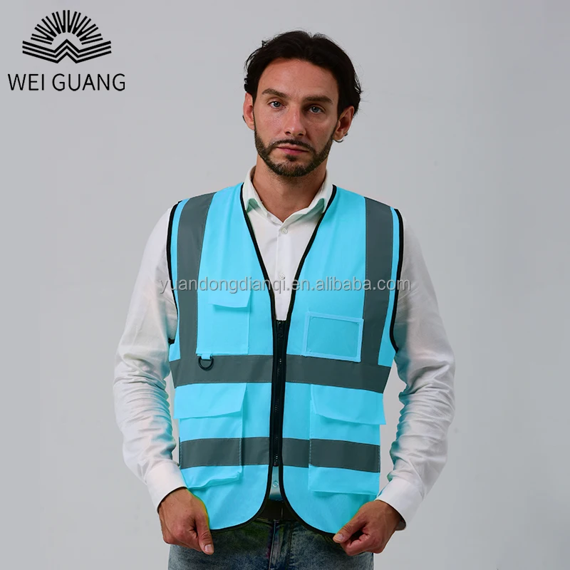 Functional  High Brightness Engineer Construction Warning Jacket Fluorescent Yellow Traffic Reflective Safety Vest With Zipper