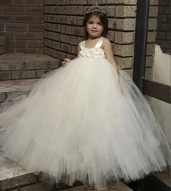 Gorgeous Ivory Full Fluffy Flower Girl Tutu Dress