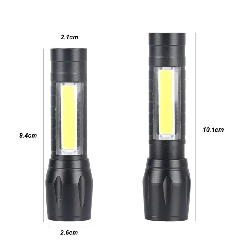 Super Bright Zoom LED Q5 T6 Torch Light With Side COB Light Aluminum Waterproof night light USB Rechargeable Led Flashlight