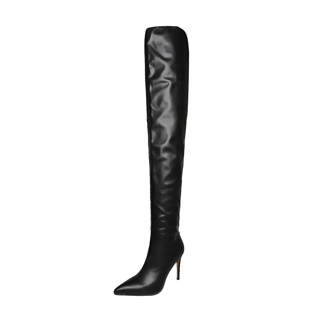 High Quality Women Wide Fit Pointed Toe Ladies Fashion Fold Over Leather Thigh High Boot - Image 1