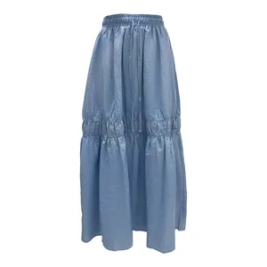Clothing Manufacturers Custom Spring Summer Autumn  High Stretch Waist  Pleated  Big Swing Long Maxi Casual Plain Dresses Skirts
