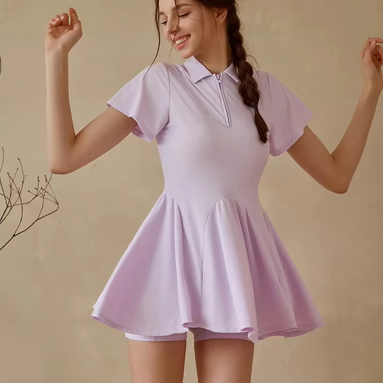 sports dress with shorts Women's Tennis Built-in Scalloped Pink Golf Dress Ra  Attraco Loose but not baggy Wholesale Hot exy Girls Padel