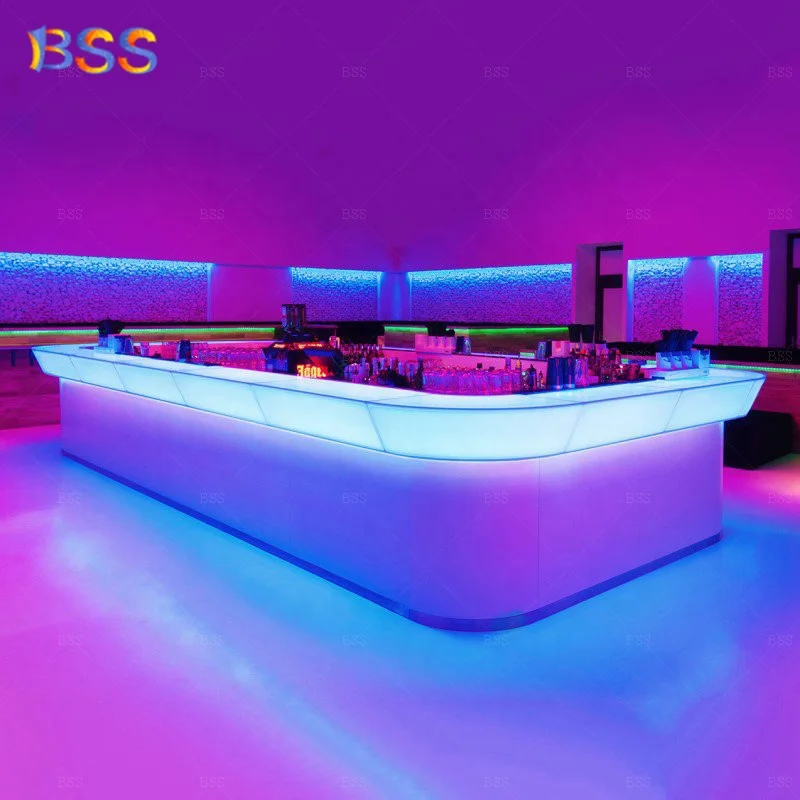 Pub Counter Table U Shape Modern Design Translucent Corian Led Night Club Bar Counter