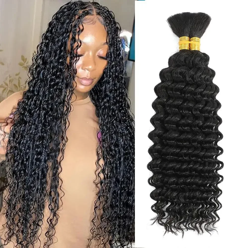 Deep Wave Remy Human Hair Bulk for Braiding, Curly Hair Extension for Boho Braids_voghion.com