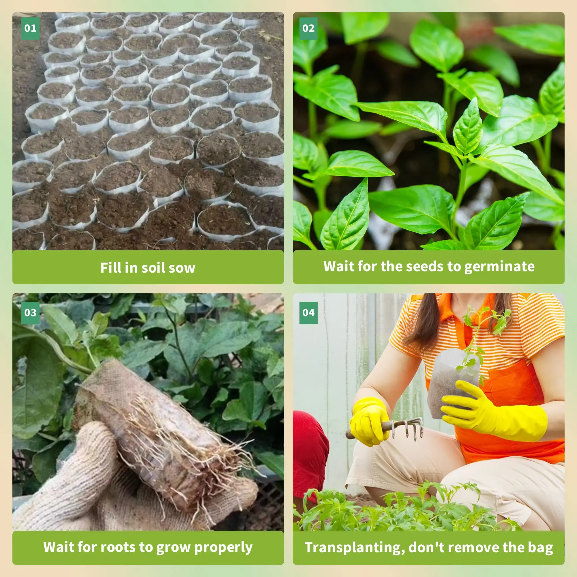 Custom Rectangle  Round Light Duty Large Biodegradable Nursery Growth Bags for Planting Peppers Tomatoes Grapes Seedlings