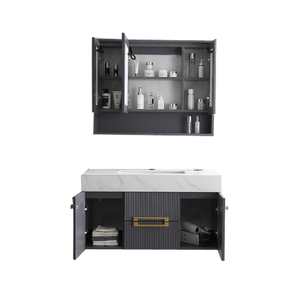 Современный настенный деревянный шкаф для хранения мебель светодиодный зеркальный ванной комнаты с мраморным