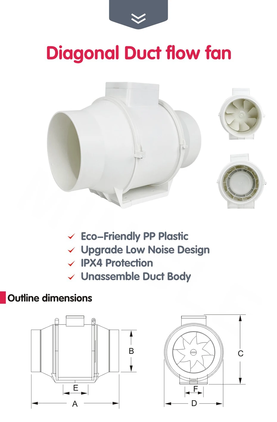 Inline Duct Fan, Axial, 2600rpm, Plastic, 220V - detail 6