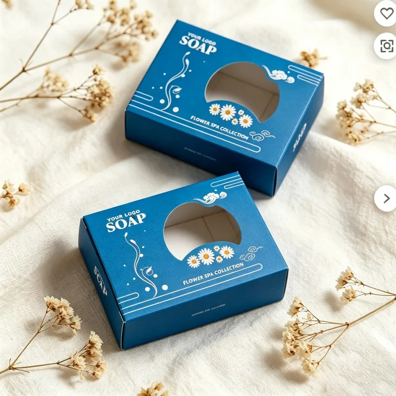 Cutie personalizată pentru ambalare din hârtie kraft, seturi cadou pentru săpun artizanal, cutii de ambalare cu fereastră pentru săpun lichid de 60 g / 90 g