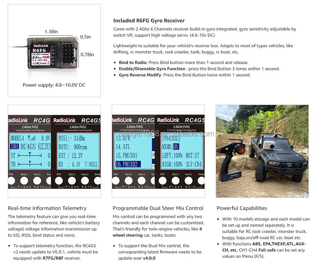 Radiolink Rc4gs V2 4 Channel Rc Transmitter And Receiver R6fg / R7fg