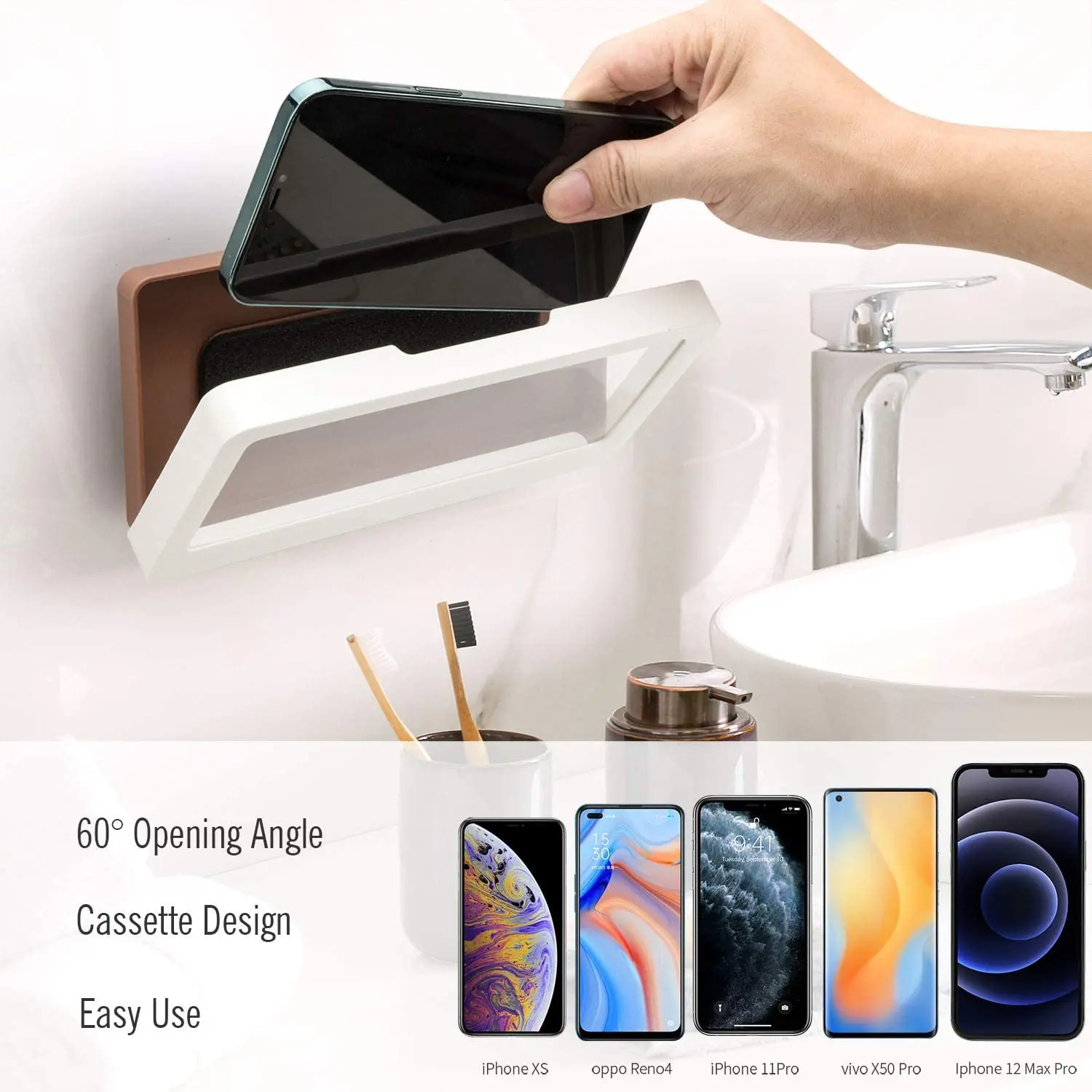 Wall Mount Shower Phone Holder Bathroom Case Mount Bathroom Phone Shelf Shower Storage Box Phone Holder Waterproof MPC18