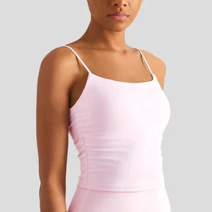 European American Sportswear Tank Top Sexy Workout Fitness Side Ruched Sleeveless Women's Yoga Crop Quick Dry Lightweight Adults