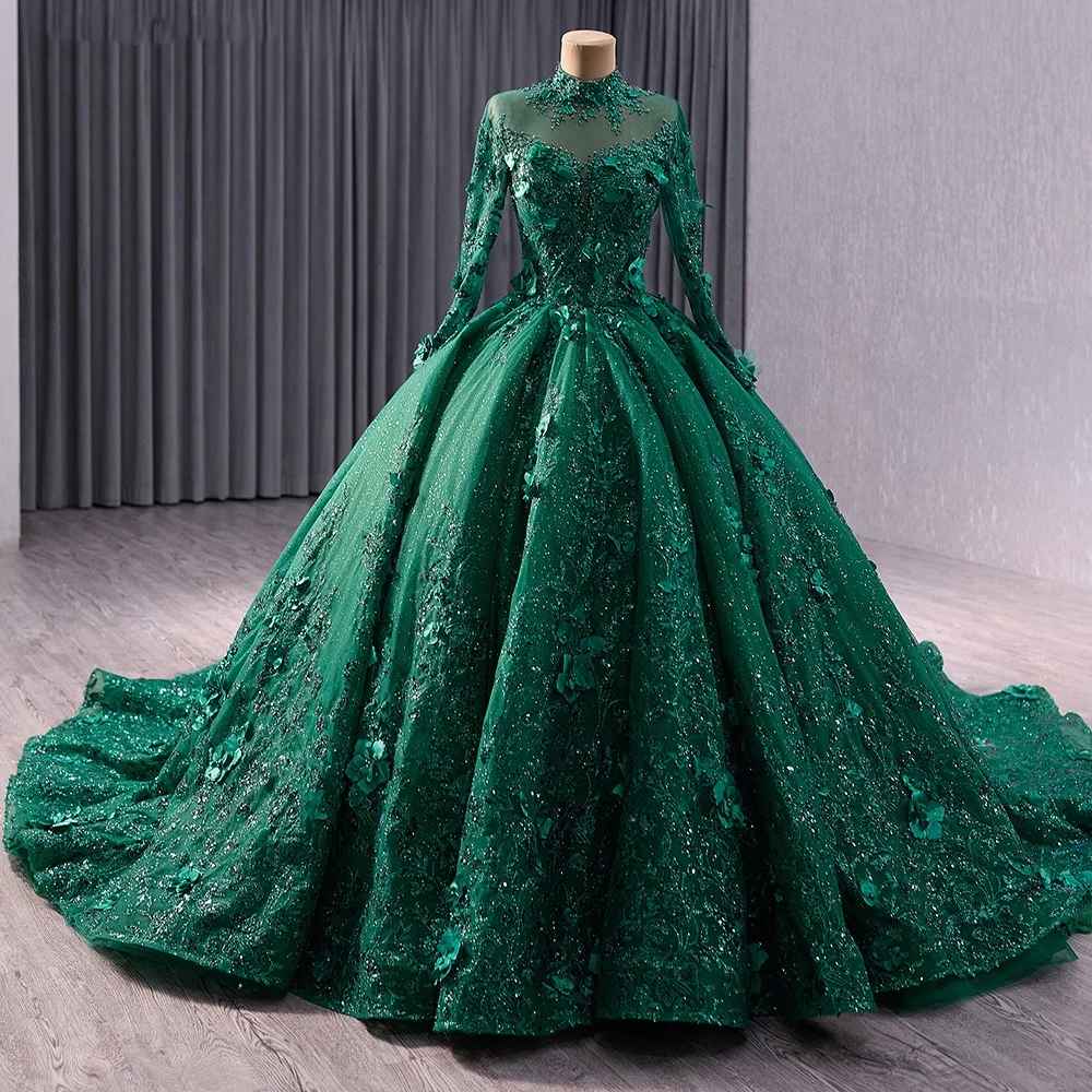 emerald green wedding dress Emerald Green Tulle Wedding Dress Long Cape Pageant Dresses 222132 Viniodress