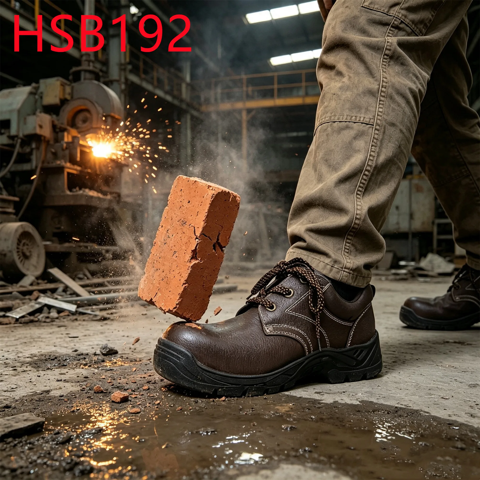 HY,heavy Industry Anti-scratch Embossed Leather Hua Singh Safety Shoes Factory Price Steel Toe Insert Brown PPE Work BootsHSB192