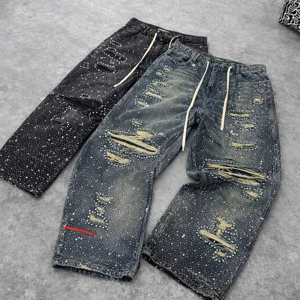 Custom Baggy Oversized Custom Oversized Vintage Custom Pattern 3d Embroidery Y2k Straight Leg Acid Wash Jeans Pants for Men gallery 8