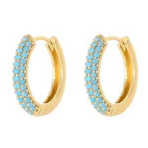European American Vintage Punk Style Micro-Infused Zircon Full Diamond Women's Ear Buckles 14K Gold Fashion Hoop Earrings