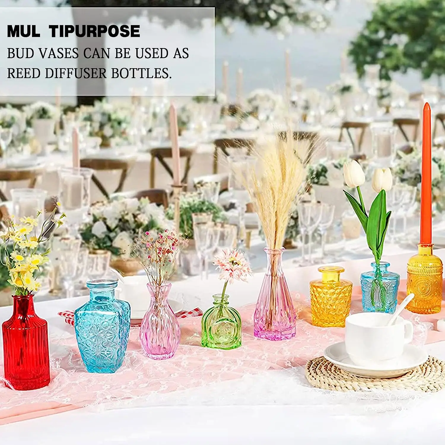 Colored Glass Bud Vases Set of 20 for Flowers Small Color Bud Vases in Bulk for Centerpieces Home Decor Colored Mini Glass Vases