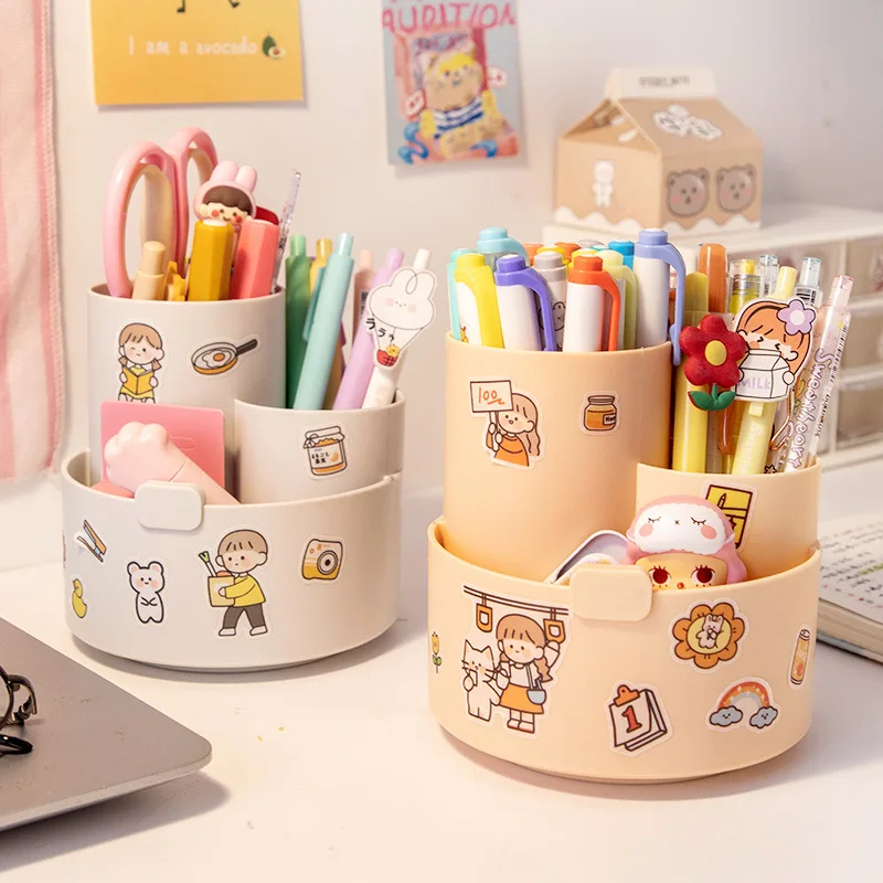 Euqvunn Roterende Potlood- en Pennenhouder voor Bureau, Pennenpot Bureau-organizer met 9 Onafhankelijke Compartimenten, 360° Make-up Organizer