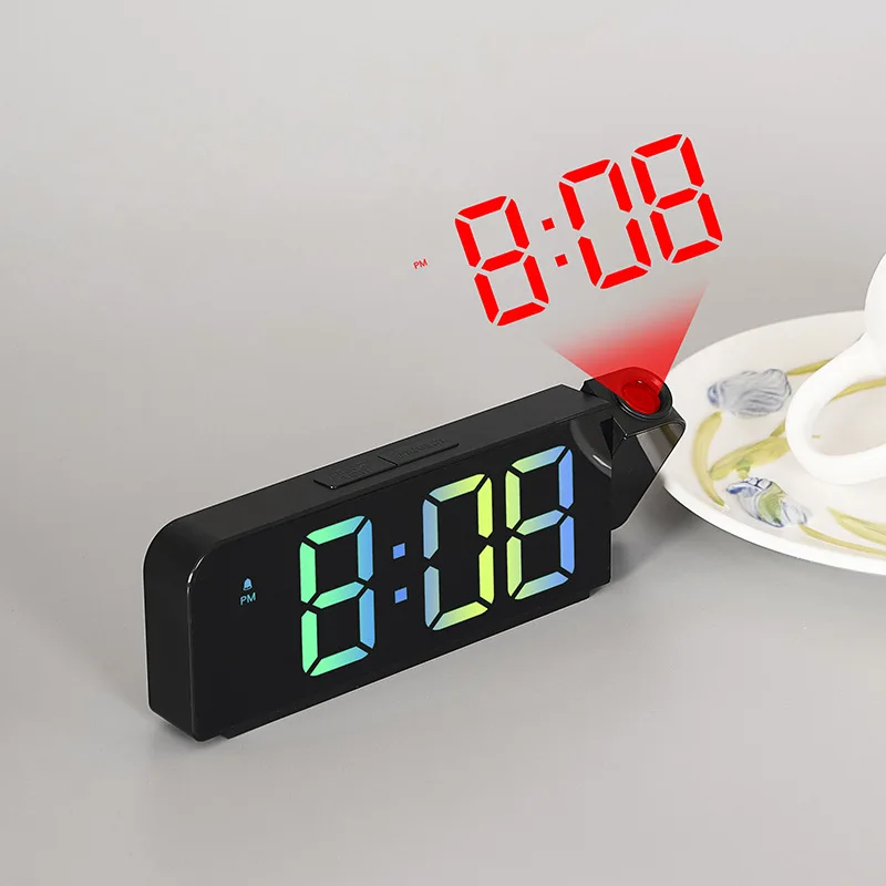 Modern LED Digital Display Alarm Clock 180° Projector USB Charging Electric Single Face Solar Powered for Studying Placement