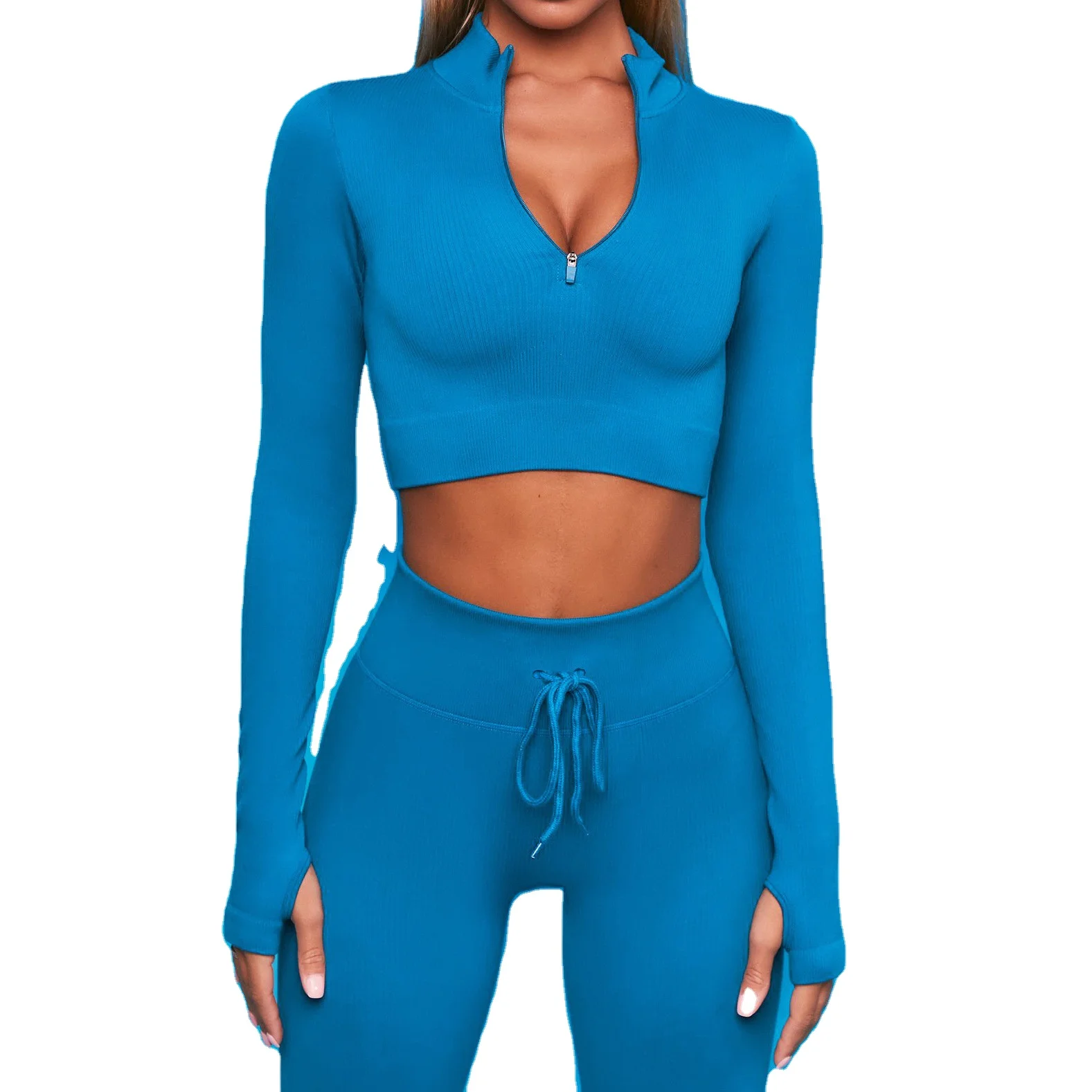 2 Pieces Seamless Long Sleeve Crop Top 