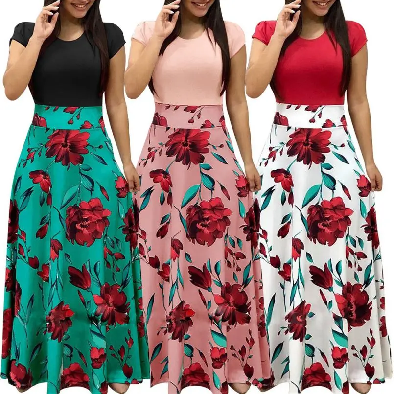 Vestido De Verano Largo Con Estampado De Flores,Elegante,2018 - Buy Vestido  De Verano De Las Mujeres Vestido Largo Vestido De Fiesta Product on  Alibaba.com