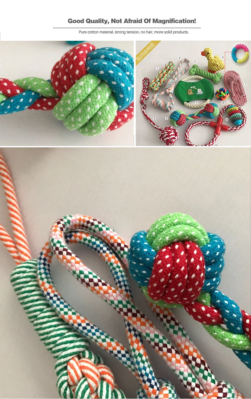 Wholesale Durable Cotton Rope Dog Toys 10 Pack Gift Set Free Assortment