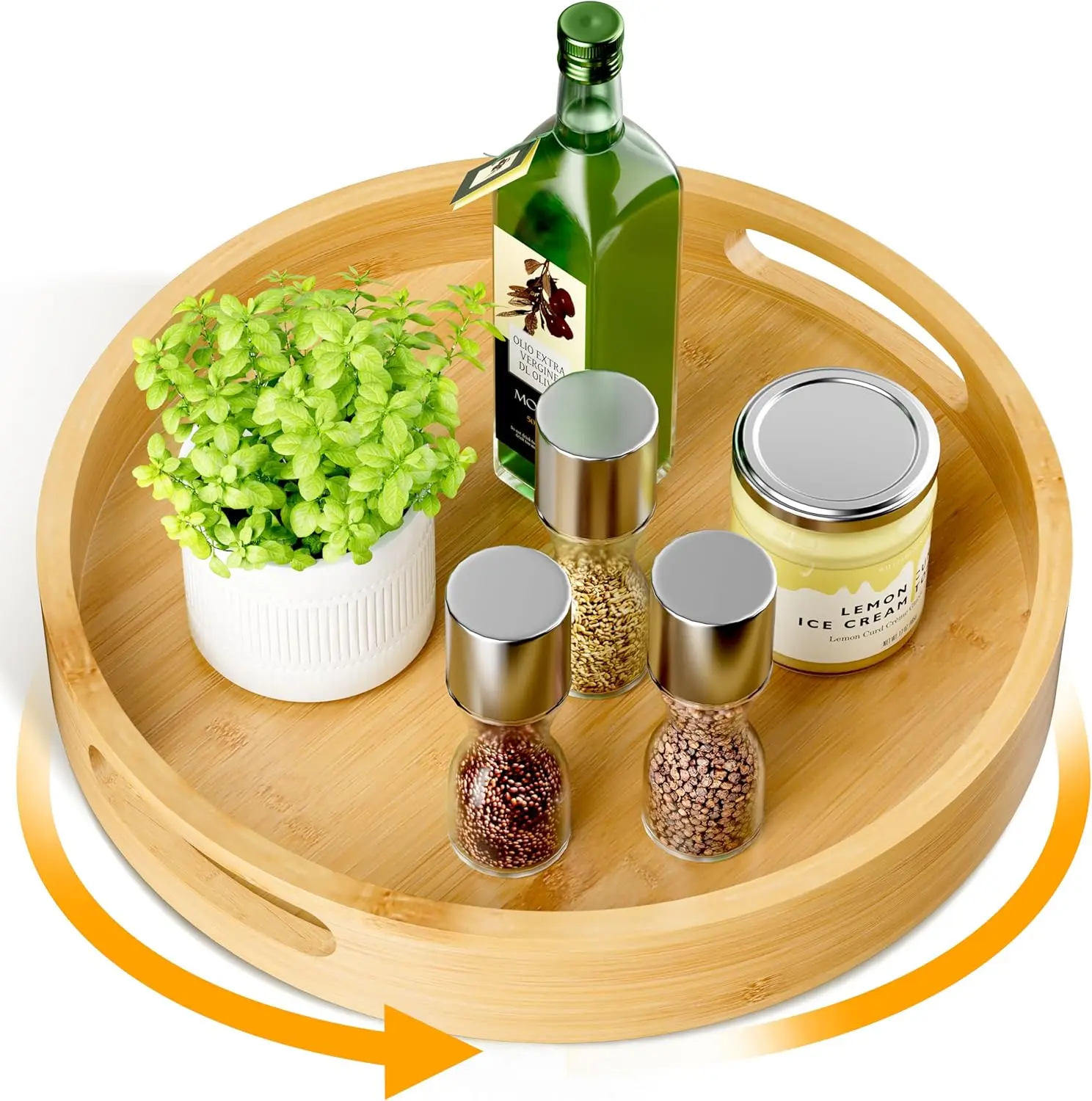 Bamboo Lazy Susan Organizer Non-Skid Kitchen Rotating Spice Rack Wood Turntable Kitchen Cabinet Storage Shelves