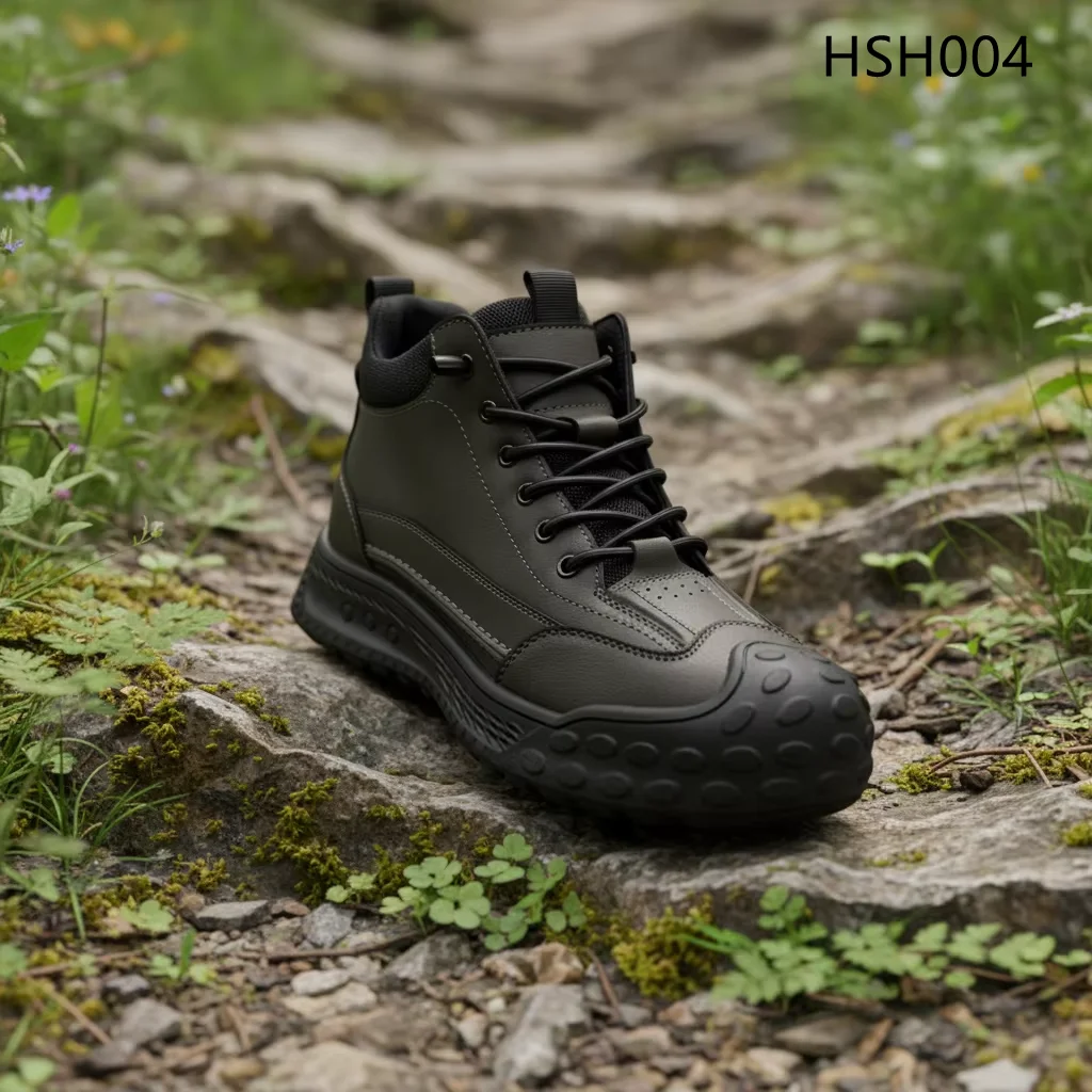 HY,Mountain Trekking High-Elasticity Rubber Sole Brown/Black Hiking Boots Rugged Quality Nubuck Leather Workout Shoes HSH004
