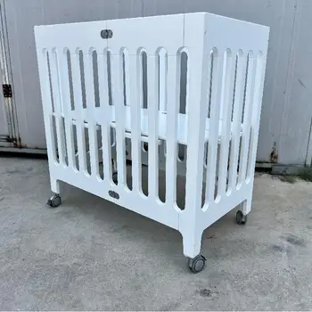 White Wooden Foldable Twin Crib Cot Bed for Kids Baby Bed