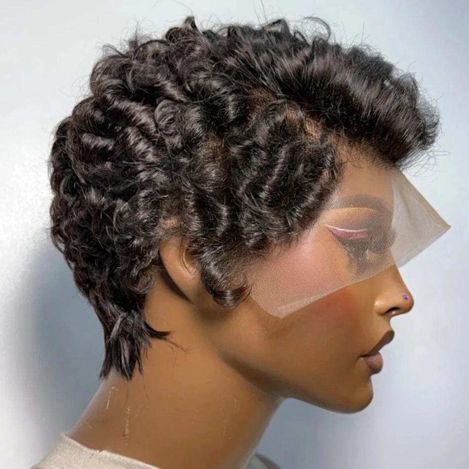 Burgundy 99J Red Color Lace Front Short Bob Wig Human Hair Pre Cut Loose Bouncy Wave Pixie Cut Frontal Wigs Preplucked_voghion.com