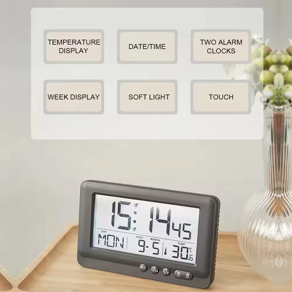 2024 Classic Digital Smart Wall&desk Clock Temperature Humidity Alarm Clock Backlight Table Time Display