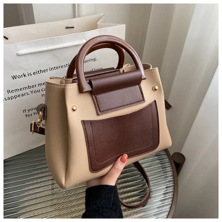 Retro 2025 New Fashionable Contrasting Color Handbag Large Capacity Single Shoulder Crossbody Bag Women's Bag