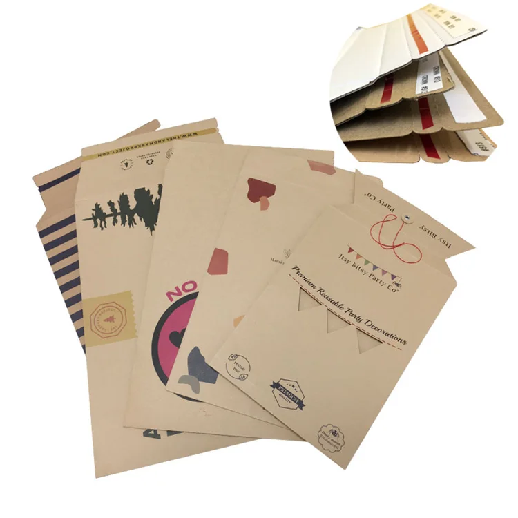Custom Printed Craft Stay Flat Mailers Rigid Kraft Mailing Postal Express  Expandable Cardboard Envelope Button Envelopes for Cl