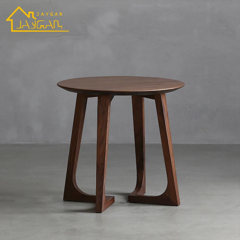 Nordic Design Walnut Circular Wood End Table Small Round Lamp Table Living Room L Shaped Sofa Side Table