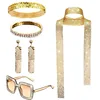 Golden long earrings 5-piece set