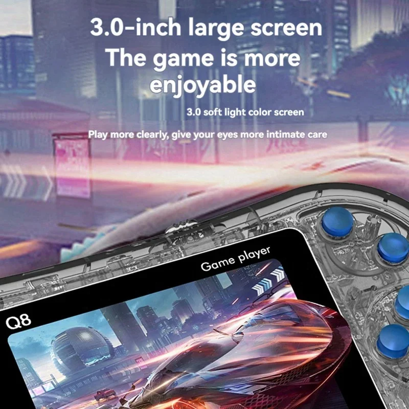 Q8 Retro Game Console Handheld Transparent Digital Video Game Player 3 Inch Screen 800 Games in 1 TV Output Support 2 Players