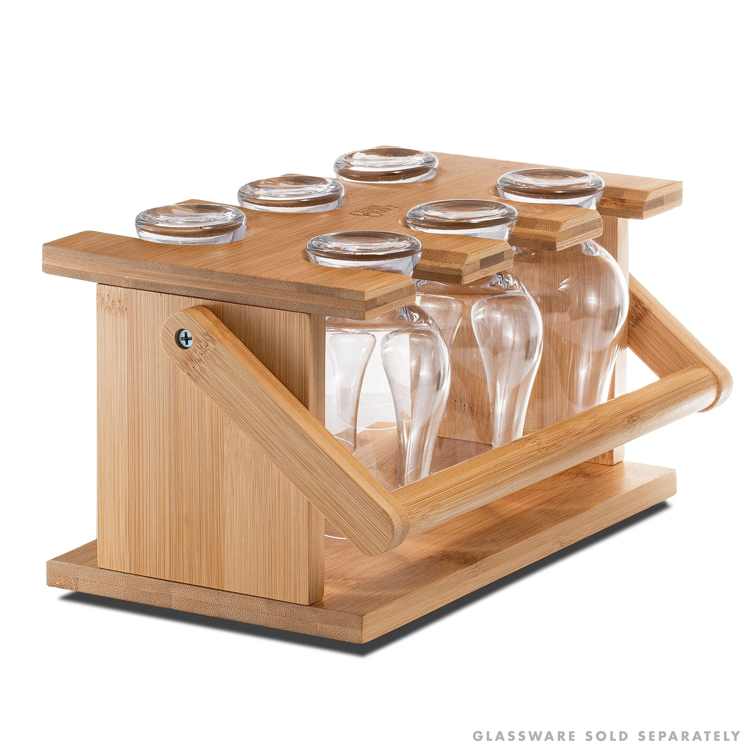Drying Rack for Whisky Tasting Glassware with 6 Tasting Glasses Bamboo Whiskey Glass Holder Cutlery Storage Rack Wine Hanging