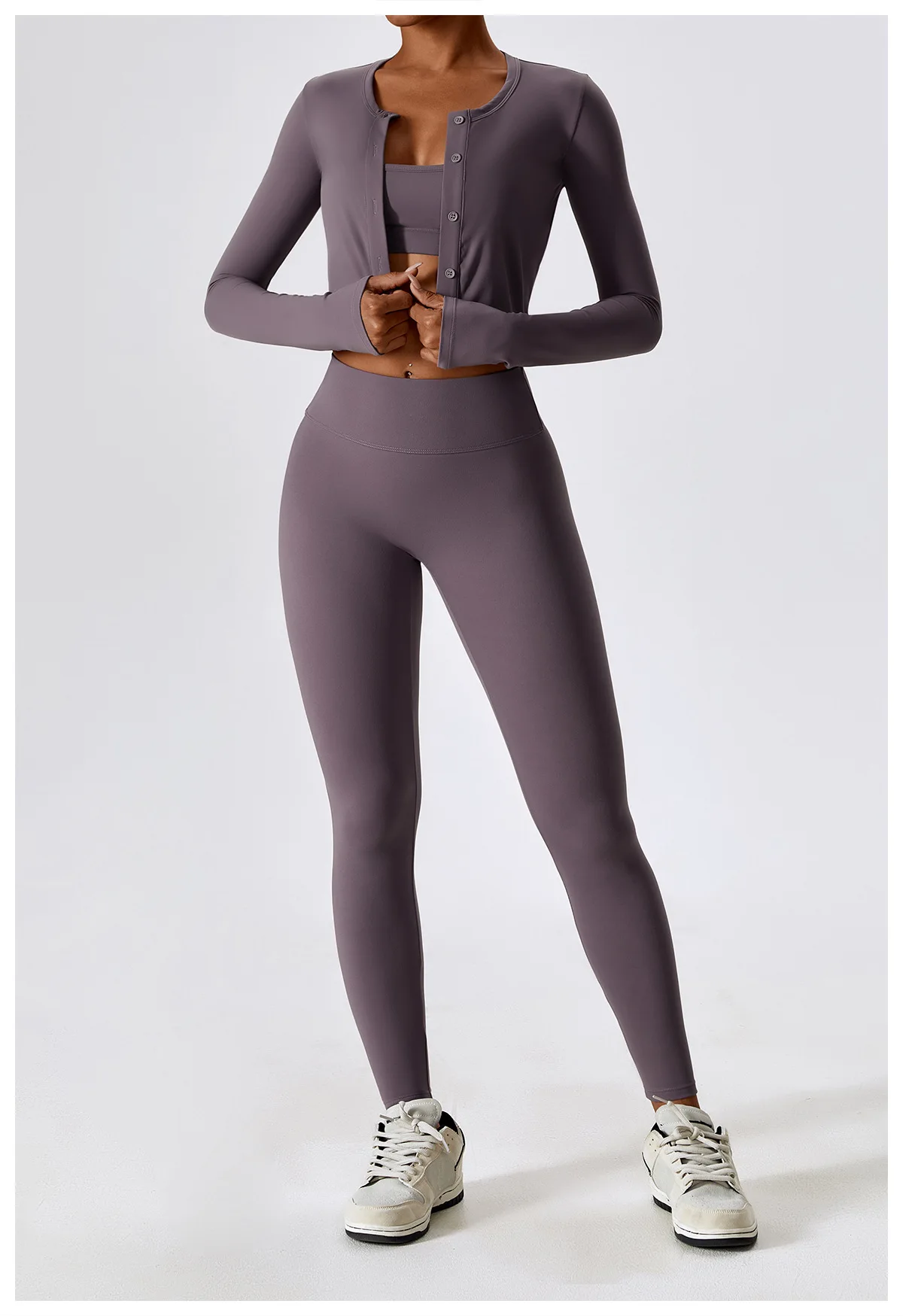 Brushed Fabric High Waist Leggings No Camel Toe Design Women
