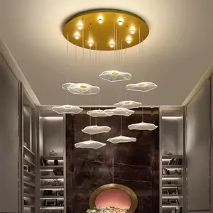 Luxury Designer Hotel Staircase Chandelier Acrylic Lotus Leaf Led Pendant Lights for Decoration Home