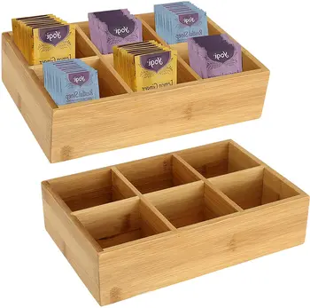 Custom Size Compartments Solid Wood Bamboo wooden tea box packaging wooden box for tea bags