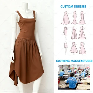 OEM ODM Woman Clothing Manufacturer Square Neck Simple Elegant Asymmetrical Dresses Fully Customization Supported