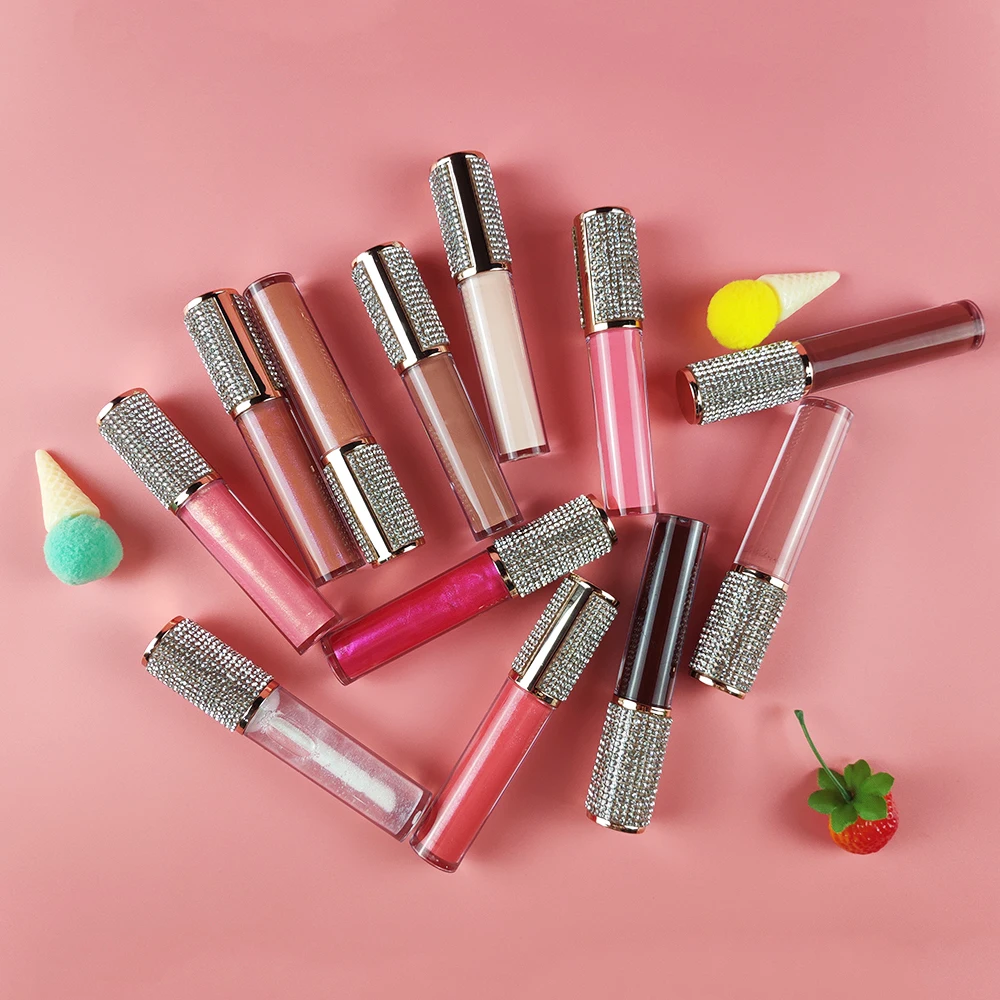 Cosmetics Private Label Lip Gloss Waterproof Diamond Lid Makeup DIY Lip Gloss