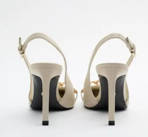 Brands Pointed Head Women High Heel Shoes Office Formal Ladies Dress  Wedding Bridal Metal Chain Shine Stiletto Heels Sandal