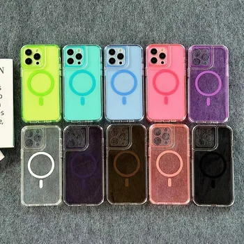 wholesale transparent Shockproof Gradual Color Magnet Wireless Charging  Phone Case for iPhone 15 16 Pro Max Phone Case fundas