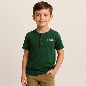 Custom Kids Henley Neck T-Shirt Short Sleeve Kids Tee Shirts Summer Tops Children's Cotton T-Shirts for Boys
