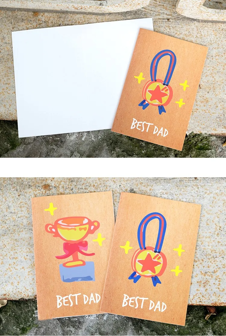 Hot Sale 15*10cm Cartoon Trophy Thank You Gift Cards kraft Paper Cute Greeting Cards With Envelope For Teacher's Day factory